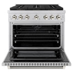 ZLINE 36 in. Dual Fuel Range 5.2 cu. ft. 6 Burner DuoPro™ Cooktop Electric Convection Oven Stainless Steel Polished Nickel Helix Handles (PSDRZ-36-KPN)