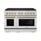 ZLINE 48 in. Dual Fuel Range 6.7 cu. ft. 8 Burner DuoPro™ Cooktop Dual Ovens Champagne Bronze Handles Stainless Steel (PSDRZ-48-KCB)