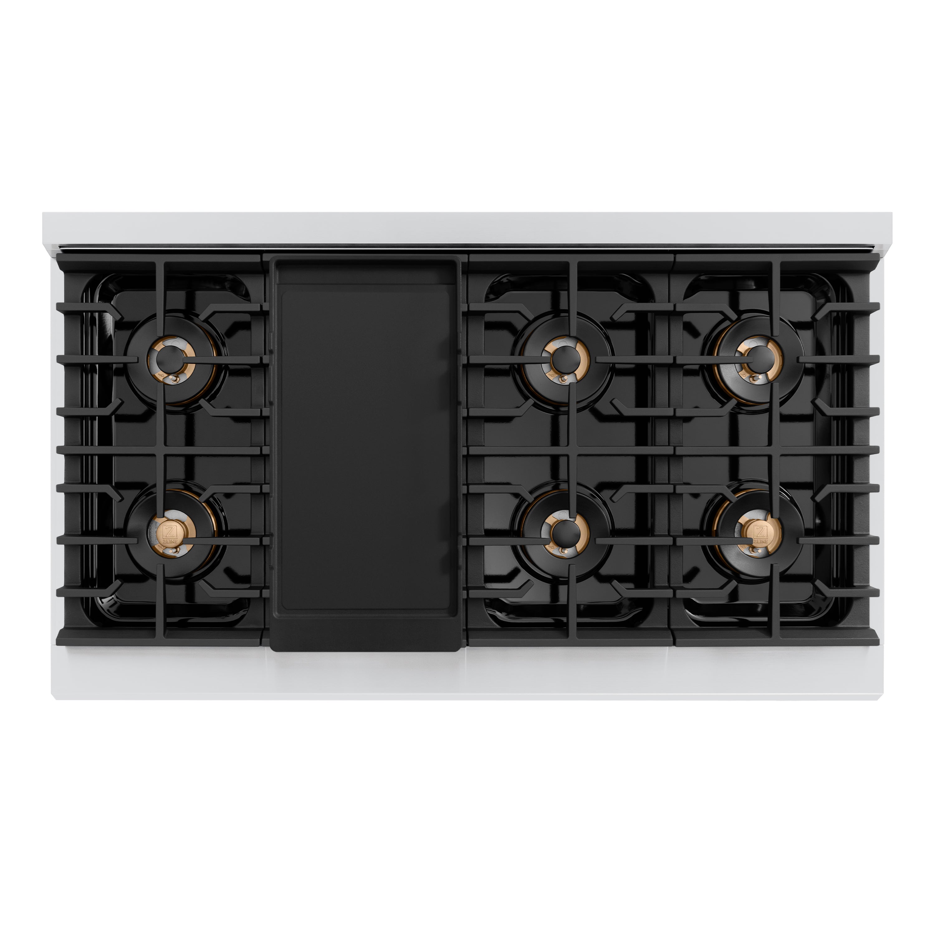 ZLINE 48 in. Dual Fuel Range 6.7 cu. ft. 8 Burner DuoPro™ Cooktop Dual Ovens Champagne Bronze Handles Stainless Steel (PSDRZ-48-KCB)
