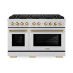 ZLINE 48 in. Dual Fuel Range 6.7 cu. ft. 8 Burner DuoPro™ Cooktop Dual Ovens Stainless Steel Polished Gold Helix Handles (PSDRZ-48-KG)