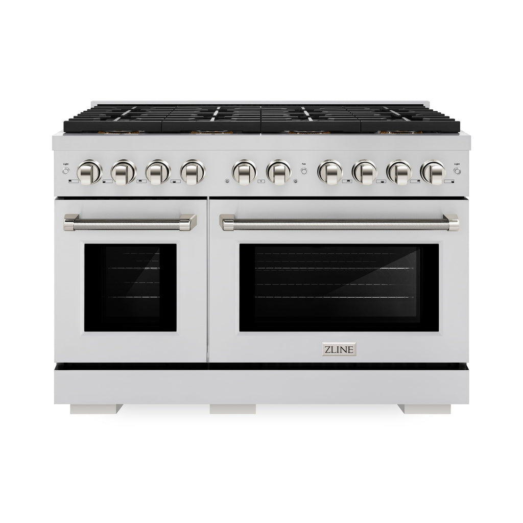 ZLINE 48 in. Dual Fuel Range 6.7 cu. ft. 8 Burner DuoPro Cooktop Dual Ovens Stainless Steel Polished Nickel Handles (PSDRZ-48-KPN)