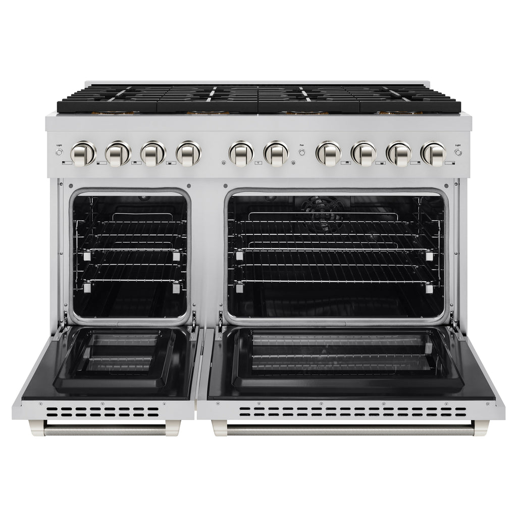 ZLINE 48 in. Dual Fuel Range 6.7 cu. ft. 8 Burner DuoPro Cooktop Dual Ovens Stainless Steel Polished Nickel Handles (PSDRZ-48-KPN)