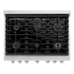 ZLINE Paramount 36 in. Dual Fuel Range with 6 Brass Burners and 5.2 cu. ft. Electric Convection Oven, Stainless Steel (SDR-BR-36)