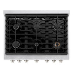 ZLINE Paramount 36 in. Dual Fuel Range, 5.2 cu. ft. Electric Convection Oven, 6 Gas Burners, Stainless Steel (SDR36)