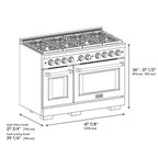 ZLINE 48 in. 6.7 cu. ft. Paramount Double Oven Dual Fuel Range with 8 Gas Burners, Stainless Steel (SDR48)