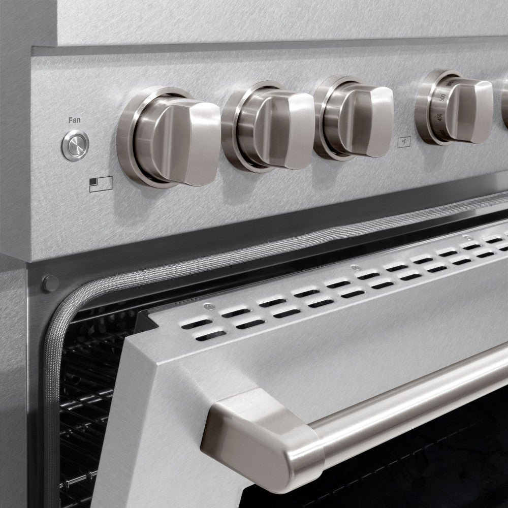 ZLINE Paramount 36" Dual Fuel Range with 6 Brass Burners, Gas Cooktop & Electric Convection Oven, Satin Stainless Steel, 5.2 cu. ft., SDRS-BR-36