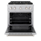 ZLINE Paramount 30 in. Dual Fuel Range, 4.2 cu. ft. Electric Convection Oven, Gas Cooktop with 4 Brass Burners, Satin Stainless Steel (SDRS-BR-30)