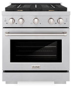 ZLINE Paramount 30 in. Dual Fuel Range, 4.2 cu. ft. Electric Convection Oven, Gas Cooktop with 4 Brass Burners, Satin Stainless Steel (SDRS-BR-30)