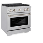 ZLINE Paramount 30 in. Dual Fuel Range, 4.2 cu. ft. Electric Convection Oven, Gas Cooktop with 4 Brass Burners, Satin Stainless Steel (SDRS-BR-30)