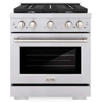 ZLINE Appliance Package - 30" Gas Range, Range Hood, 36" Refrigerator with Water/Ice Dispenser, 24" Microwave Drawer and Dishwasher in Stainless Steel