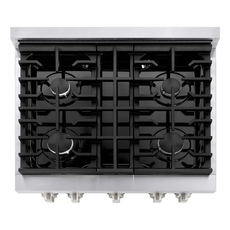 ZLINE Appliance Package - 30" Gas Range, Range Hood, 36" Refrigerator with Ice Maker, 24" Microwave Drawer and Dishwasher in Stainless Steel
