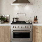 ZLINE Appliance Package - 36" Gas Range, Range Hood, 36" Refrigerator with Water/Ice Dispenser, 24" Microwave Drawer and Dishwasher in Stainless Steel