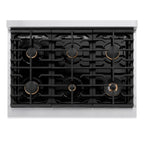 ZLINE 36 in. Gas Range 5.2 cu. ft. 6 Burner Cooktop Convection Oven Stainless Steel Champagne Bronze Helix Handle (SGRZ-36-KCB)