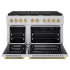 ZLINE 48 in. Gas Range 6.7 cu. ft. Double Oven, 8 Burner Cooktop, Stainless Steel, Champagne Bronze Helix Handles (SGRZ-48-KCB)