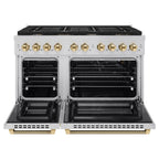 ZLINE 48 in. Gas Range – 6.7 cu. ft. Double Oven, 8 Burner Gas Cooktop, Stainless Steel with Polished Gold Helix Handles & Knob Accents (SGRZ-48-KG)