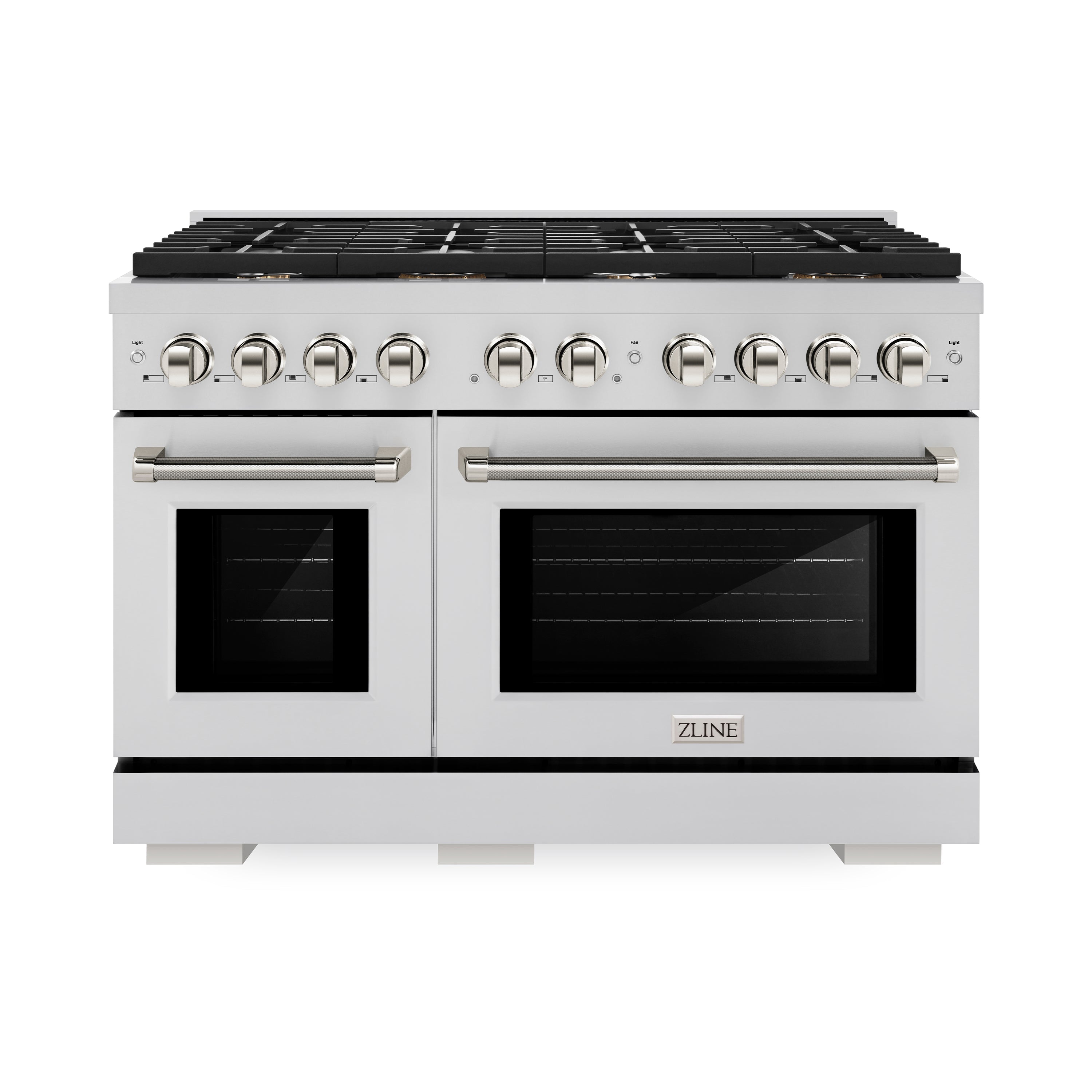 ZLINE 48 in. Gas Range Double Oven 6.7 cu. ft. 8 Burner Cooktop Stainless Steel Polished Nickel Helix Handles (SGRZ-48-KPN)