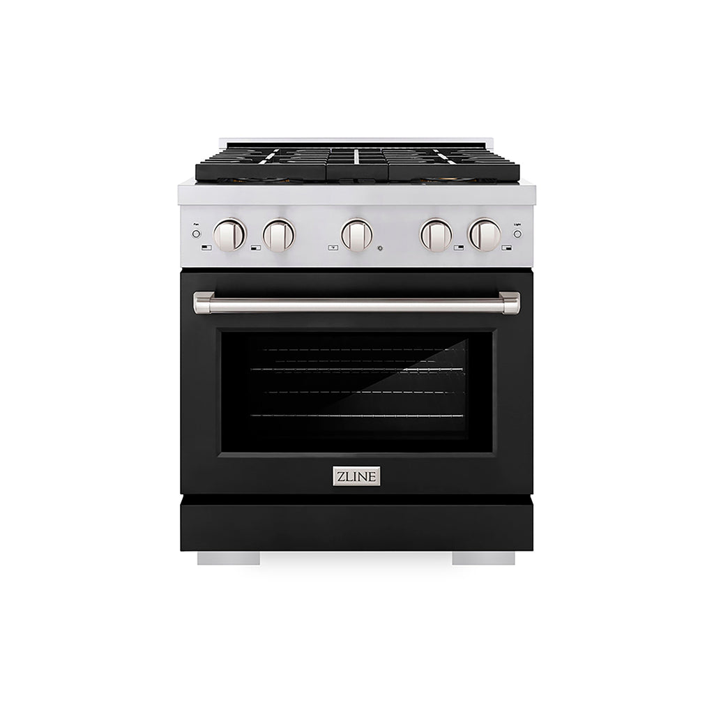 ZLINE 30 in. Gas Range 4.2 cu. ft. Convection Oven, 4 Burner DuoPro™ Cooktop, Black Matte Door (PSGR-BLM-30)