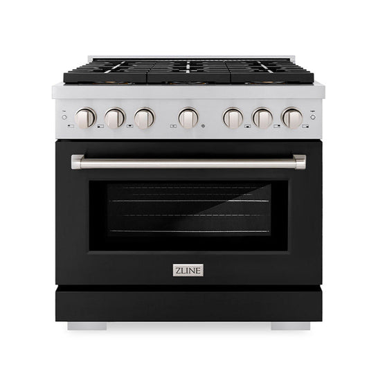 ZLINE 36 in. Gas Range 5.2 cu. ft. 6 Burner DuoPro™ Cooktop Convection Gas Oven Black Matte Door (PSGR-BLM-36)