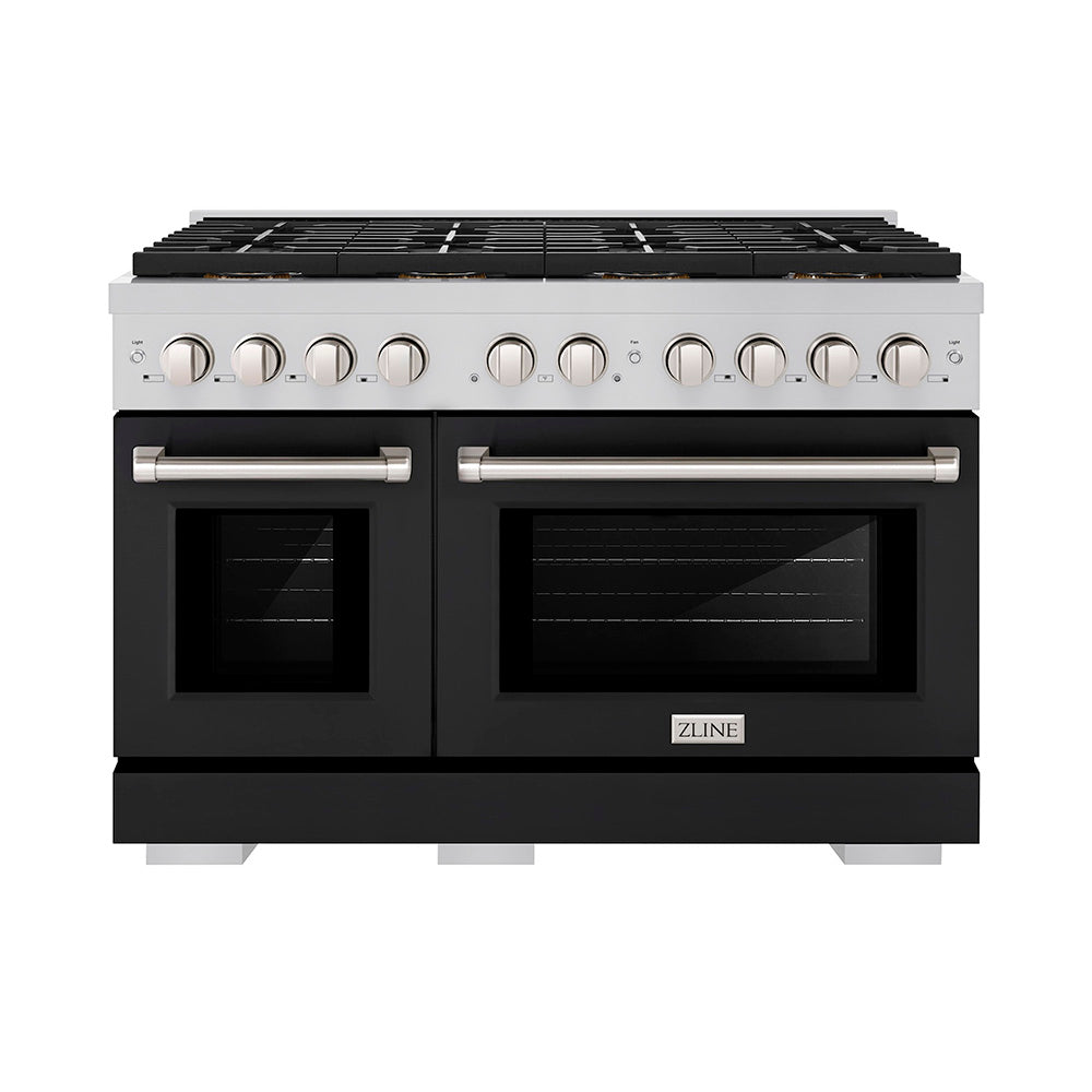 ZLINE 48 in. Gas Range 6.7 cu. ft. 8 Burner DuoPro™ Cooktop Dual Ovens Black Matte Doors (PSGR-BLM-48)