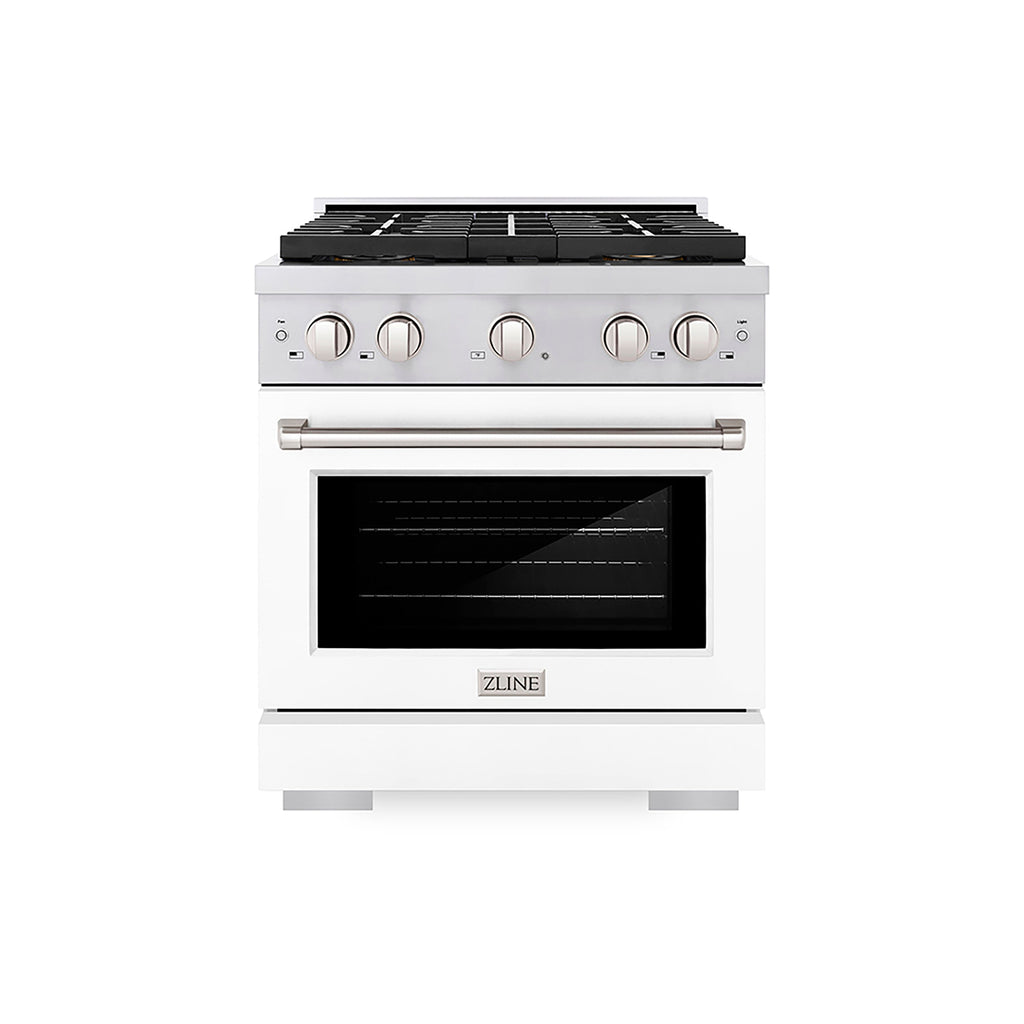 ZLINE 30 in. Gas Range 4.2 cu. ft. Convection Oven, 4 Burner DuoPro™ Cooktop, White Matte Door (PSGR-WM-30)