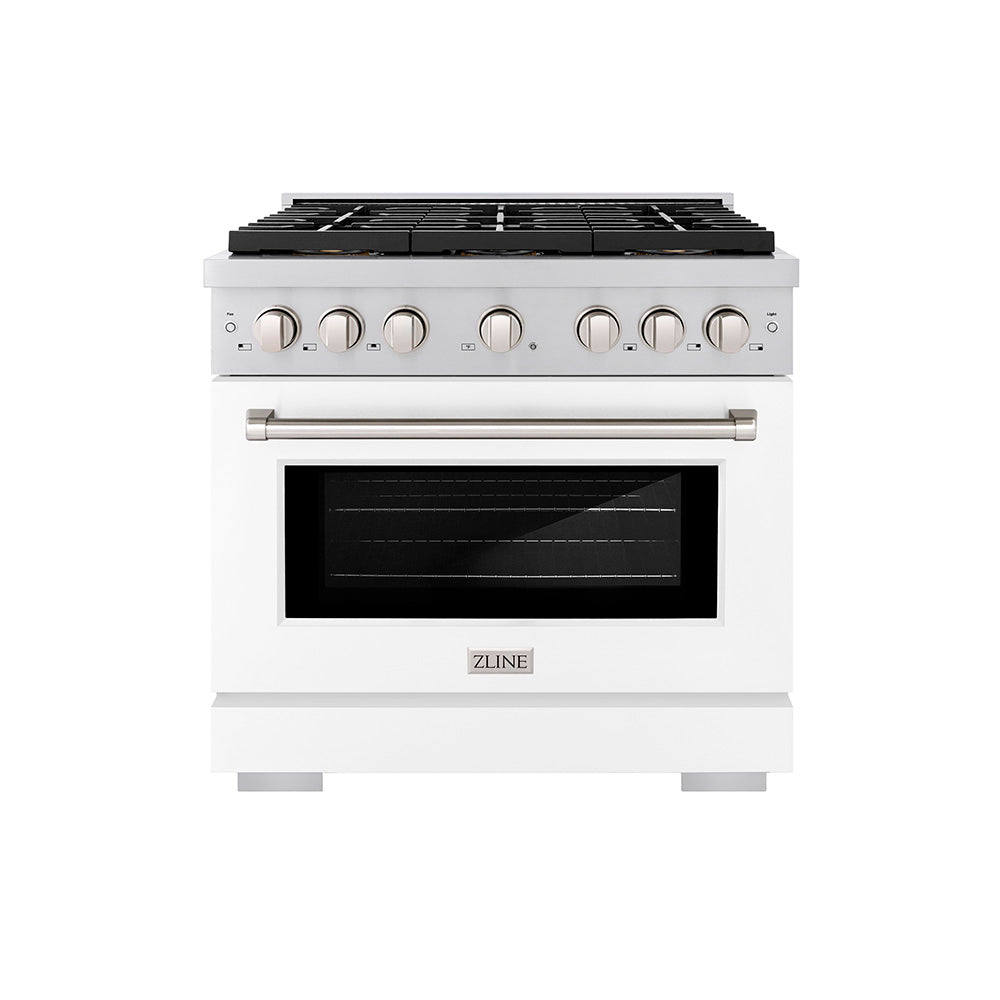 ZLINE 36 in. Gas Range 5.2 cu. ft. 6 Burner DuoPro™ Cooktop Convection Gas Oven White Matte Door (PSGR-WM-36)