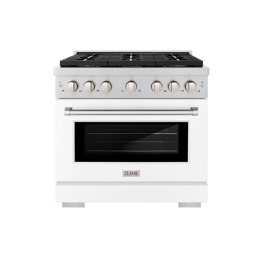 ZLINE 36 in. Gas Range 5.2 cu. ft. 6 Burner DuoPro™ Cooktop Convection Gas Oven White Matte Door (PSGR-WM-36)