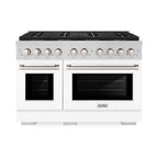ZLINE 48 in. Gas Range 6.7 cu. ft. with 8 Burner DuoPro™ Cooktop and Dual Ovens, White Matte Doors (PSGR-WM-48)