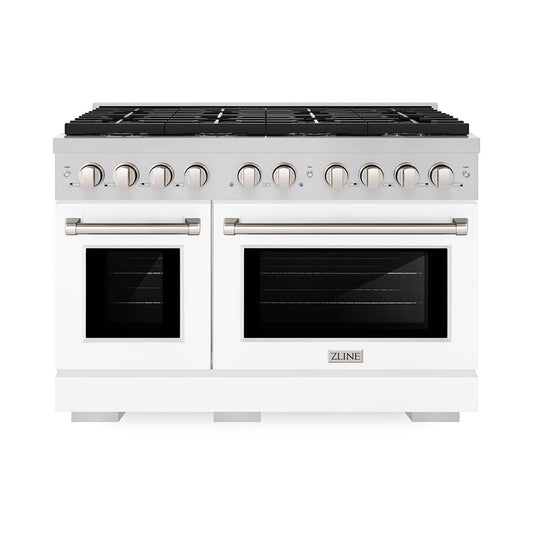 ZLINE 48 in. Gas Range 6.7 cu. ft. with 8 Burner DuoPro™ Cooktop and Dual Ovens, White Matte Doors (PSGR-WM-48)