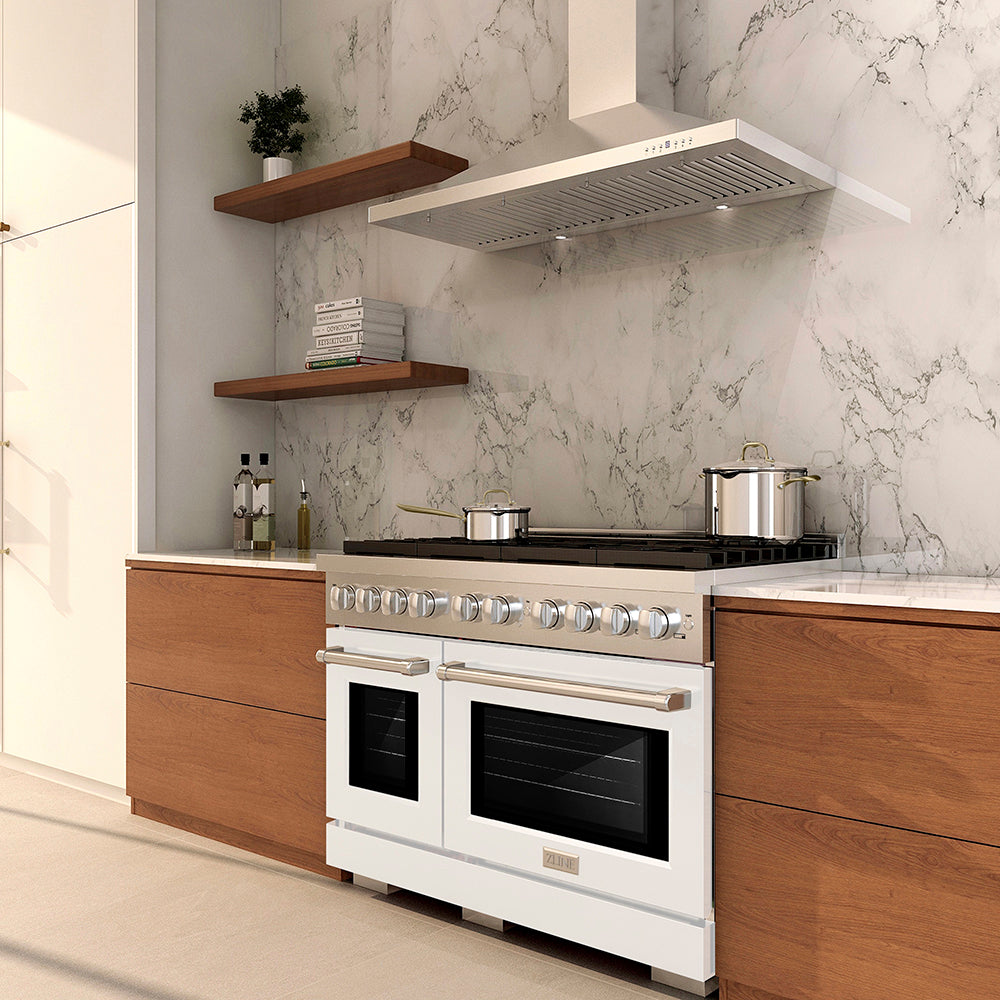 ZLINE 48 in. Gas Range 6.7 cu. ft. with 8 Burner DuoPro™ Cooktop and Dual Ovens, White Matte Doors (PSGR-WM-48)