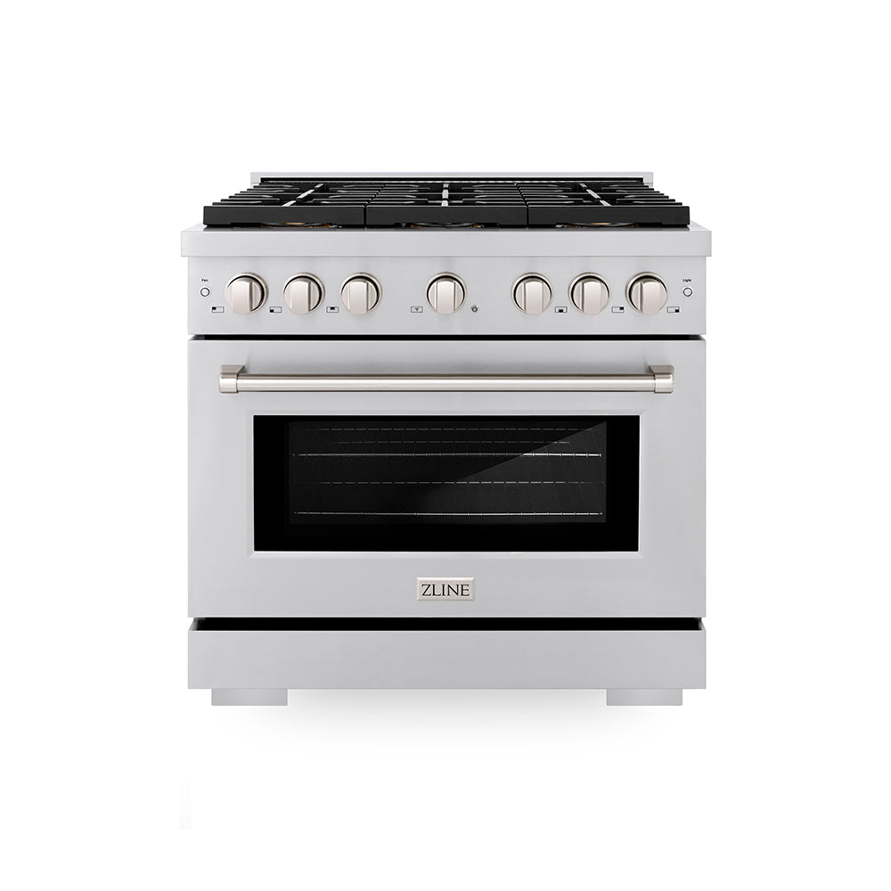ZLINE 36 in. Gas Range 5.2 cu. ft. Convection Oven, 6 Burner DuoPro™ Cooktop, Stainless Steel (PSGR36)