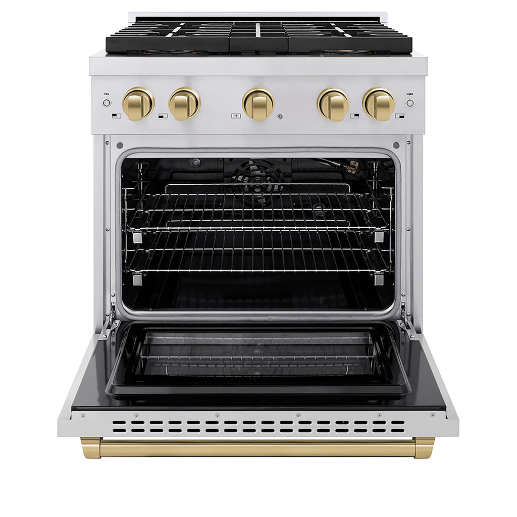 ZLINE 30 in. Gas Range 4.2 cu. ft. 4 Burner DuoPro™ Cooktop Convection Gas Oven Stainless Steel with Champagne Bronze Accents (PSGRZ-30-CB)