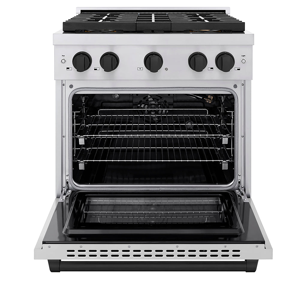 ZLINE 30 in. Gas Range 4.2 cu. ft. 4 Burner DuoPro™ Cooktop Convection Gas Oven Stainless Steel with Matte Black Accents (PSGRZ-30-MB)