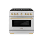 ZLINE 36 in. Gas Range 5.2 cu. ft. 6 Burner DuoPro™ Cooktop Convection Gas Oven Stainless Steel with Polished Gold Accents (PSGRZ-36-G)