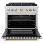 ZLINE 36 in. Gas Range 5.2 cu. ft. 6 Burner DuoPro™ Cooktop Convection Gas Oven Stainless Steel with Polished Gold Accents (PSGRZ-36-G)