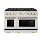 ZLINE 48 in. Gas Range 6.7 cu. ft. 8 Burner DuoPro™ Cooktop Dual Oven Stainless Steel with Champagne Bronze Accents (PSGRZ-48-CB)