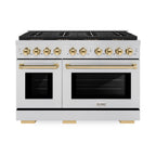 ZLINE 48 in. Gas Range 6.7 cu. ft. Paramount Series with 8 Burner DuoPro™ Cooktop, Dual Ovens, Stainless Steel with Polished Gold Accents (PSGRZ-48-G)