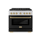 ZLINE 36 in. Gas Range 5.2 cu. ft. 6 Burner DuoPro™ Cooktop Convection Gas Oven Black Matte Door Champagne Bronze Accents (PSGRZ-BLM-36-CB)