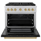 ZLINE 36 in. Gas Range 5.2 cu. ft. 6 Burner DuoPro™ Cooktop Convection Gas Oven Black Matte Door Champagne Bronze Accents (PSGRZ-BLM-36-CB)