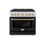 ZLINE 36 in. Gas Range 5.2 cu. ft. 6 Burner DuoPro™ Cooktop Convection Gas Oven Black Matte Door Polished Gold Accents (PSGRZ-BLM-36-G)