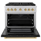 ZLINE 36 in. Gas Range 5.2 cu. ft. 6 Burner DuoPro™ Cooktop Convection Gas Oven Black Matte Door Polished Gold Accents (PSGRZ-BLM-36-G)