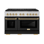 ZLINE 48 in. Gas Range – Paramount Series – 6.7 cu. ft. Dual Oven – 8 Burner DuoPro™ Cooktop, Black Matte Doors, Polished Gold Accents (PSGRZ-BLM-48-G)
