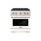 ZLINE 30 in. Gas Range 4.2 cu. ft. 4 Burner DuoPro™ Cooktop Convection Oven Stainless Steel White Matte Door Champagne Bronze Accents (PSGRZ-WM-30-CB)