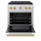 ZLINE 30 in. Gas Range 4.2 cu. ft. 4 Burner DuoPro™ Cooktop Convection Oven Stainless Steel White Matte Door Champagne Bronze Accents (PSGRZ-WM-30-CB)
