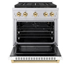 ZLINE 30 in Gas Range 4.2 cu. ft. 4 Burner DuoPro Cooktop Convection Oven Stainless Steel White Matte Door Polished Gold Accents (PSGRZ-WM-30-G)