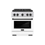 ZLINE 30 in. Gas Range 4.2 cu. ft. 4 Burner DuoPro™ Cooktop Convection Gas Oven Stainless Steel White Matte Door Matte Black Accents (PSGRZ-WM-30-MB)