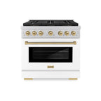 ZLINE 36 in. Gas Range 5.2 cu. ft. Paramount Series with 6 Burner DuoPro™ Cooktop, Convection Gas Oven, White Matte Door & Champagne Bronze Accents (PSGRZ-WM-36-CB)