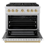 ZLINE 36 in. Gas Range 5.2 cu. ft. Paramount Series with 6 Burner DuoPro™ Cooktop, Convection Gas Oven, White Matte Door & Champagne Bronze Accents (PSGRZ-WM-36-CB)