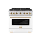 ZLINE 36 in. Gas Range 5.2 cu. ft. Convection Oven 6 Burner DuoPro™ Cooktop White Matte Door Polished Gold Accents (PSGRZ-WM-36-G)