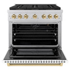 ZLINE 36 in. Gas Range 5.2 cu. ft. Convection Oven 6 Burner DuoPro™ Cooktop White Matte Door Polished Gold Accents (PSGRZ-WM-36-G)