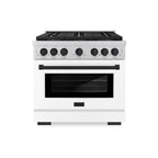 ZLINE 36 in. Gas Range 5.2 cu. ft. 6 Burner DuoPro™ Cooktop Convection Gas Oven White Matte Door Matte Black Accents (PSGRZ-WM-36-MB)